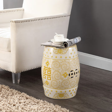 Double Happiness 18" Chinoiserie Ceramic Drum Garden Stool - JONATHAN Y